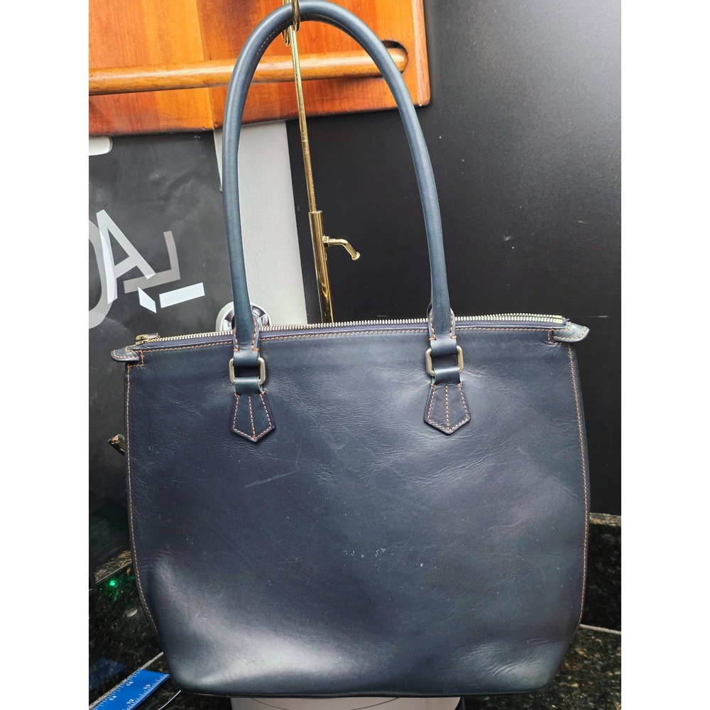 Dooney & Bourke Alto Small Stitched Pocket Tote Navy Blue Leather Italian Bag - Picture 7 of 16